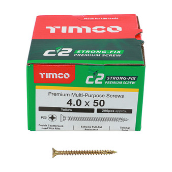 Timco Yellow C2 Strong-Fix Double Countersunk PZ2 Screws - 4 x 50mm ( 200 Box )