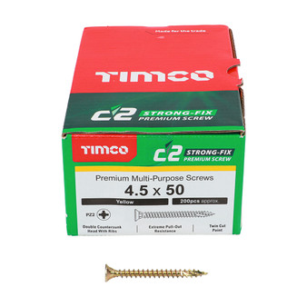 Timco Yellow C2 Strong-Fix Double Countersunk PZ2 Screws - 4.5 x 50mm ( 200 Box )