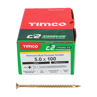 Timco Yellow C2 Strong-Fix Double Countersunk PZ2 Screws - 5 x 100mm ( 100 Box )