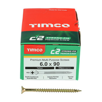 Timco Yellow C2 Strong-Fix Double Countersunk PZ3 Screws - 6 x 90mm ( 100 Box )