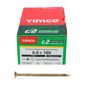 Timco Yellow C2 Strong-Fix Double Countersunk PZ3 Screws - 6 x 100mm ( 100 Box )
