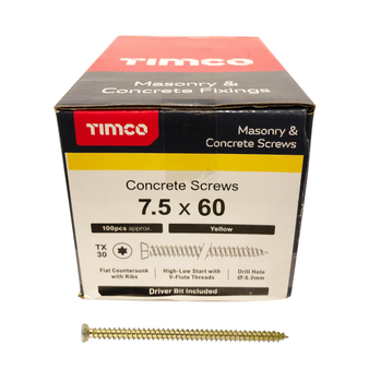 Timco Yellow Flat Countersunk Multi-Fix Concrete Screws - 7.5 x 60mm ( 100 Box )