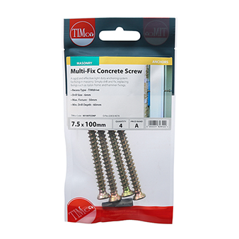 Timco Yellow Flat Countersunk Multi-Fix Concrete Screws - 7.5 x 100mm ( 4 Pack )