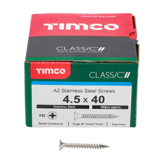 Timco Multi-Purpose Double Countersunk Stainless Steel Screw - 4.5 x 40mm ( 200 Box ) (45040CLASS)