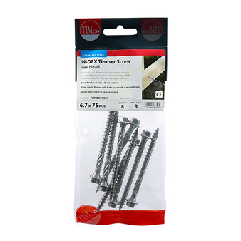 Timco Stainless Steel Timber & Landscaping Hex Head Screws - 6.7 x 75mm ( 8 Pack )