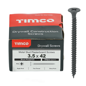 Timco Plasterboard Screws Fine Thread (Black) - 3.5 x 42mm (200 Box)
