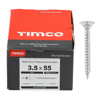 Timco Plasterboard Screws Fine Thread (Silver) - 3.5 x 55mm (500 Box)
