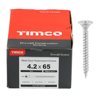 Timco Silver Drywall Bugle Head Screws (Fine Thread) - 4.2 x 65 (500 pack)