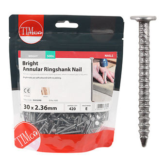 Timco Bright Annular Ringshank Nails - 30 x 2.36 (0.5 Kilogram Pack)