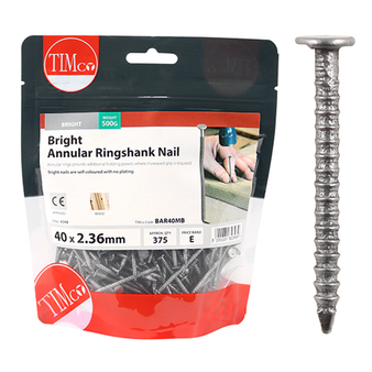 Timco Bright Annular Ringshank Nails - 40 x 2.36 (0.5 Kilogram Pack)