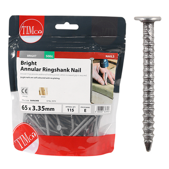 Timco Bright Annular Ringshank Nails - 65 x 3.35 (0.5 Kilogram Pack)