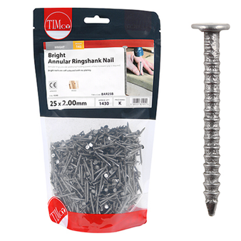 Timco Bright Annular Ringshank Nails - 25 x 2.00 (1 Kilogram Pack)