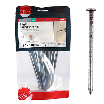 Timco Bright Round Wire Nails - 150 x 6.00 (0.5 Kilogram Pack)