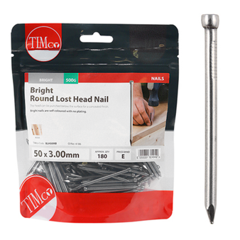 Timco Bright Round Lost Head Nails - 50 x 3.00 (0.5 Kilogram Pack)