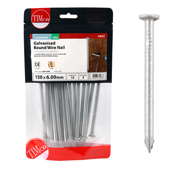 Timco Galvanised Round Wire Nails - 150 x 6.00 (0.5 Kilogram Pack)