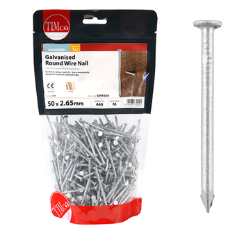 Timco Galvanised Round Wire Nails - 50 x 2.65 (1 Kilogram Pack)