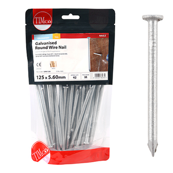 Timco Galvanised Round Wire Nails - 125 x 5.60 (1 Kilogram Pack)