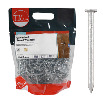 Timco Galvanised Round Wire Nails - 50 x 2.65 (2.5 Kilogram Pack)