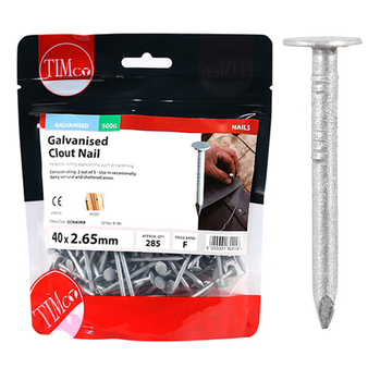 Timco Galvanised Clout Nails - 40 x 2.65 (0.5 Kilogram Pack)