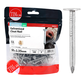 Timco Galvanised Clout Nails - 50 x 3.35 (0.5 Kilogram Pack)