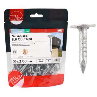Timco Galvanised Extra Large Head Clout Nails - 50 x 3.00 (0.5 Kilogram Pack)