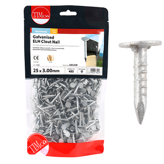Timco Galvanised Extra Large Head Clout Nails - 25 x 3.00 (1 Kilogram Pack)