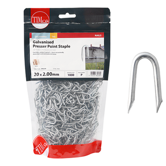 Timco Galvanised Presser Point Staples - 20 x 2.00 (1 Kilogram Pack)