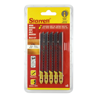 Starrett Unique 10TPI Clean Wood Cutting Jigsaw Blade - 75mm (5 Pack) (BU310T-5)
