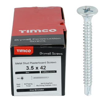 Timco Silver Drywall Bugle Head Screws (Self Drilling) - 3.5 x 42mm (1000 Pack) (00042PSDD)