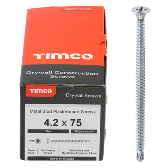 Timco Silver Drywall Bugle Head Screws (Self Drilling) - 4.2 x 75mm (500 Pack) (00075PSDD)