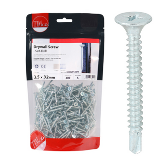 Timco Silver Drywall Bugle Head Screws (Self Drilling) - 3.5 x 32mm (400 Pack) (00032PSDDB)