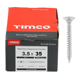 Timco Silver Drywall Bugle Head Screws (Fine Thread) - 3.5 x 35mm (1000 Pack) (00035DRYZ)