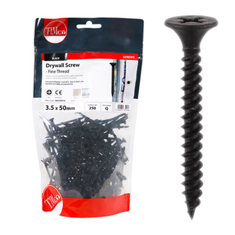 Timco Black Drywall Bugle Head Screws (Fine Thread) - 3.5 x 50mm (250 Pack Bag) (00050DRYB)