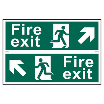 Fire Exit Up Right / Up Left Self Adhesive Sign Twin Pack - 300 x 100mm (SI-1510)