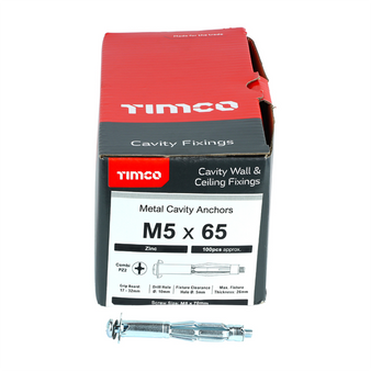 Timco Metal Cavity Anchors (Silver) - M5 x 70mm (100 Pack Box) (50065CA)