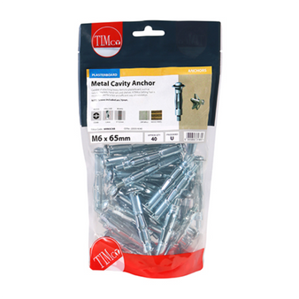 Timco Metal Cavity Anchors (Silver) - M6 x 70mm (40 Pack Bag) (60065CAB)