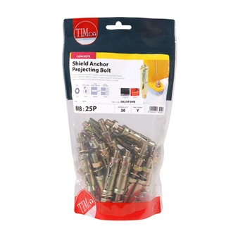 Timco Projecting Bolt Shield Anchors (Yellow) - M8 x 85mm (26 Pack Bag) (0825PSHB)