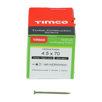 Timco Double Countersunk Decking Screws (Green) - 4.5 x 70mm (200 Pack Box) (70TDECK)
