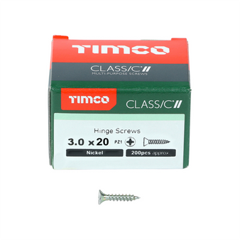 Timco Classic Countersunk Multi-Purpose Hinge Screws (Nickel) - 3 x 20mm (200 Pack Box) (30020CLAHN)