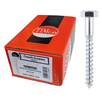 Timco Hex Head Coach Screws (Silver) - 8 x 50mm (100 Pack Box) (0850CSC)