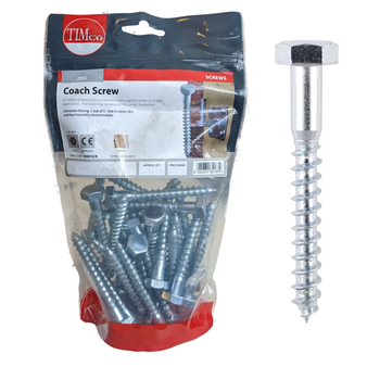 Timco Hex Head Coach Screws (Silver) - 12 x 100mm (20 Pack Bag) (12100CSCB)