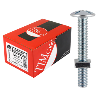 Timco Dome Head Roofing Bolts with Square Nuts (Silver) - M6 x 25mm (100 Pack Box) (0625RB)