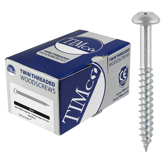 Timco Round Head Twin Threaded Woodscrews (Silver) - 3.5 x 20mm (200 Pack Box) (00634CRWZ)