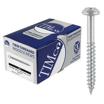 Timco Round Head Twin Threaded Woodscrews (Silver) - 3.5 x 25mm (200 Pack Box) (00061CRWZ)