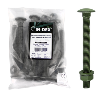 Timco Dome Head Carriage Bolts with Hex Nuts & Form A Washers (Green) - M10 x 150mm (10 Pack Bag) (10150INCB)