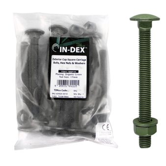 Timco Dome Head Carriage Bolts with Hex Nuts & Form A Washers (Green) - M10 x 220mm (10 Pack Bag) (10220INCB)