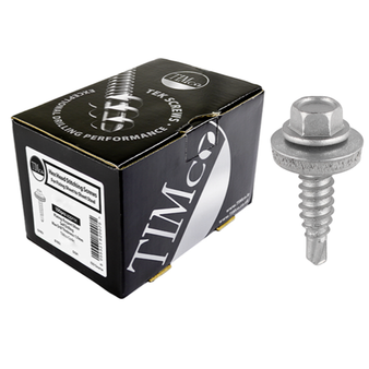 Timco Self Drilling Hex Head Stitching Screws with EPDM Washers for Metal Roofing Sheets (Silver) - 6.3 x 25mm (100 Pack Box) (S25W16B)