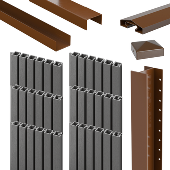 DuraPost Urban Slatted Composite Fence Board & Steel Post Bundle - 1800 x 1830mm (Grey & Sepia Brown) (BUCFBPB18AB)