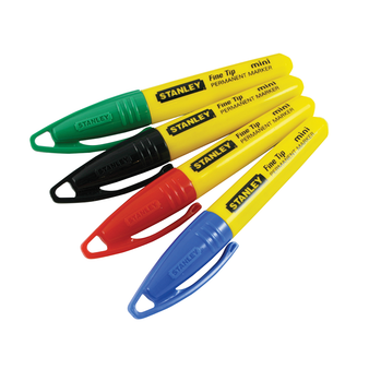 Stanley Fine Tip Mini Marker Pen - Black Red Blue & Green (4 Pack) (STA247329)