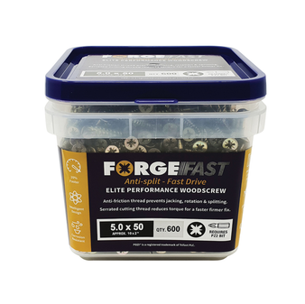 ForgeFix ForgeFast Elite Performance Wood Screws (Yellow Elementech 400) - 5.0 x 50mm (600 Pack Tub) (FORFFP550YT)